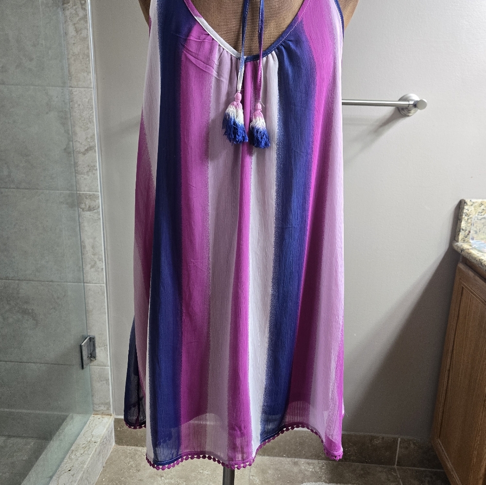 living doll Backless Striped Sun Dress in Pink, Purple, Blue